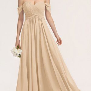 A-Line Off-the-Shoulder Floor-Length Chiffon Dress, Champagne, NWT, 8